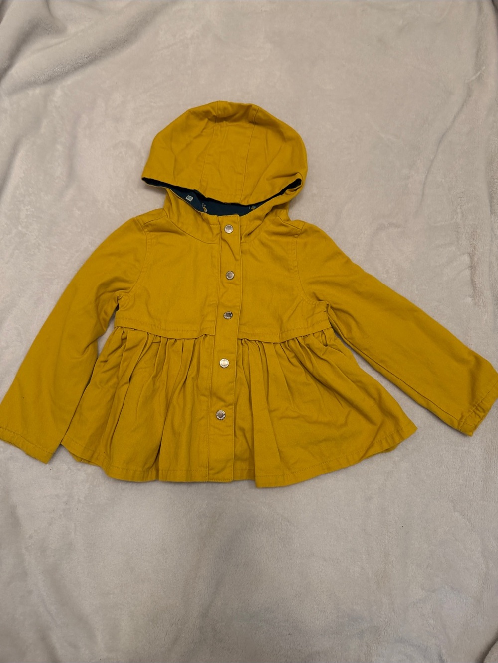 Girls' Hooded Peplum Raincoat - Mustard Yellow